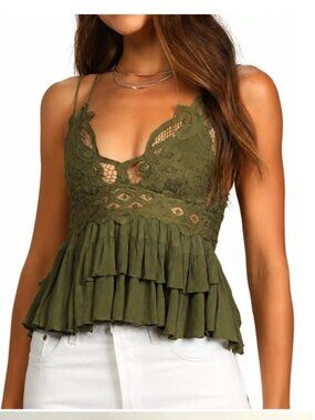FREE PEOPLE Adella Cami Tank - Olive Sparrow